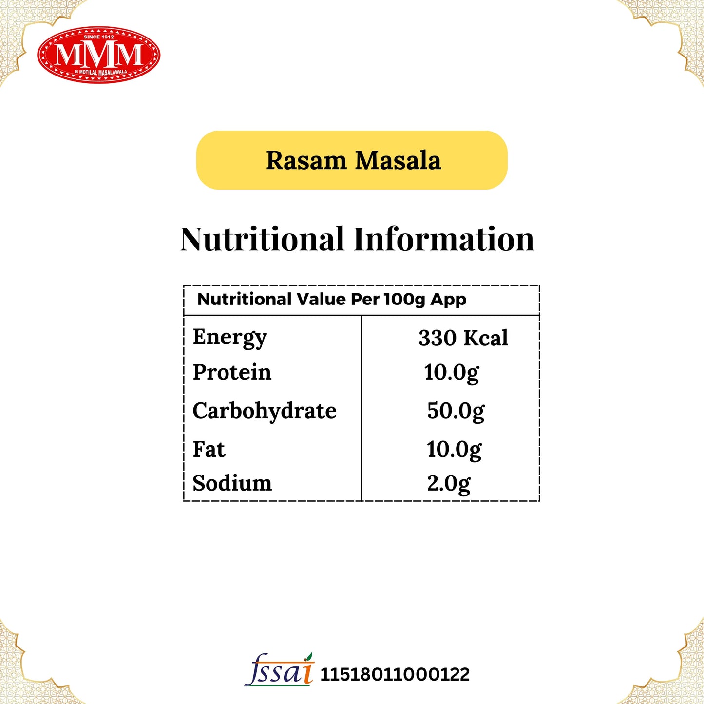 Rasam Masala Nutritional Information
