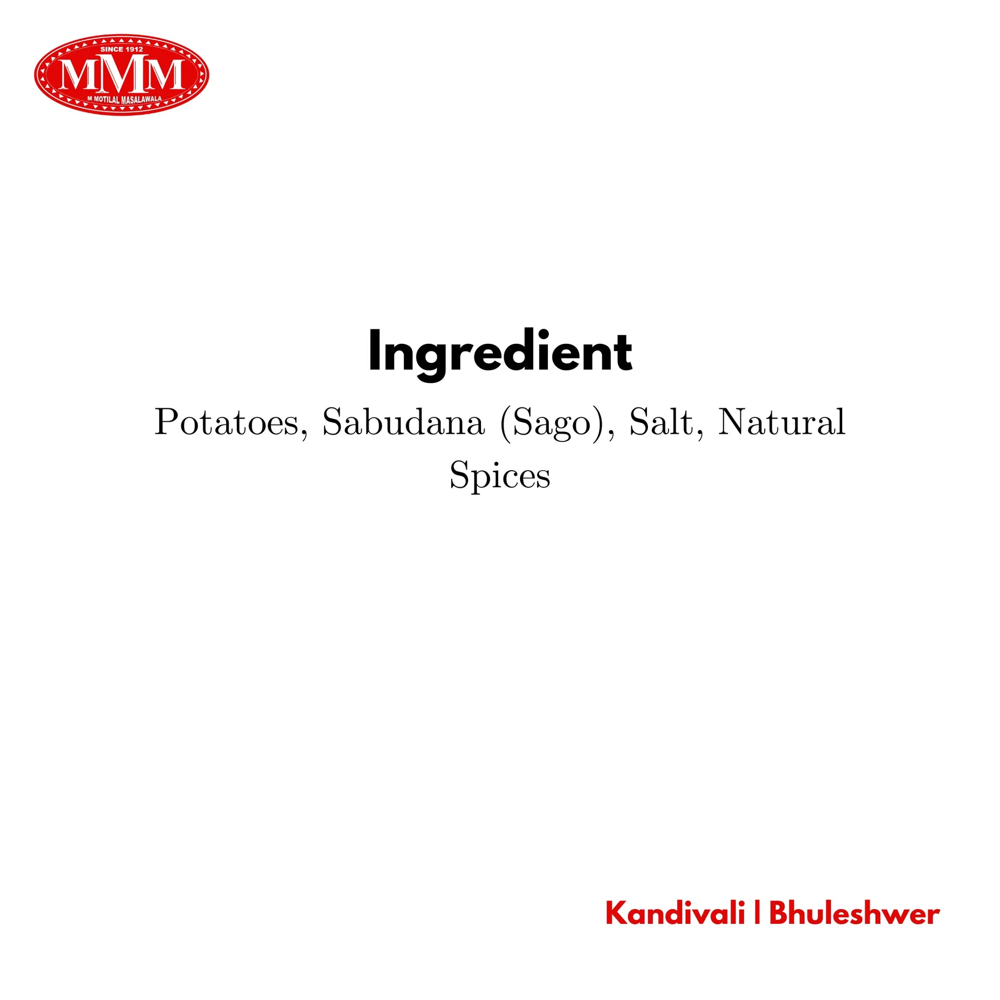 Sabudana Tikki Ingredient M Motilal Masalwala www.motilalmasala.com