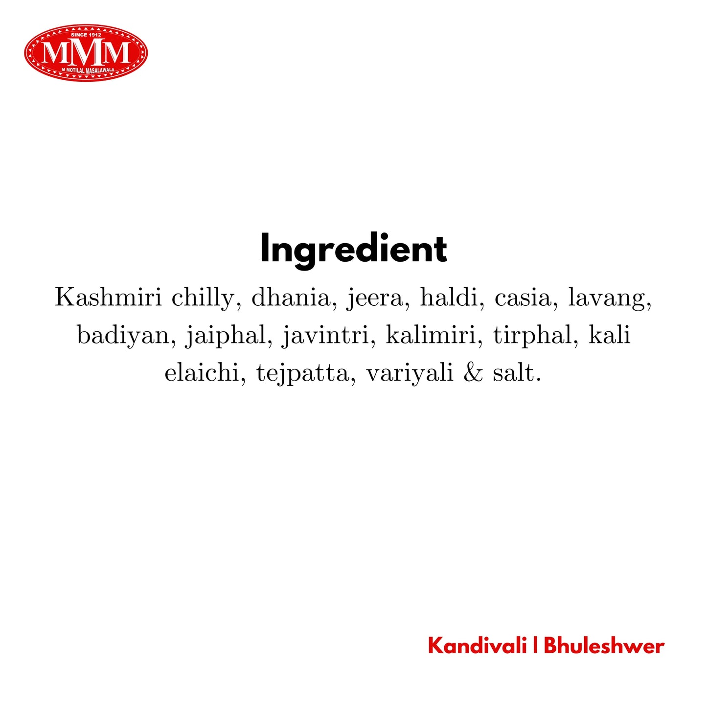 Jain Biryani Masala Ingredient Motilal Masala