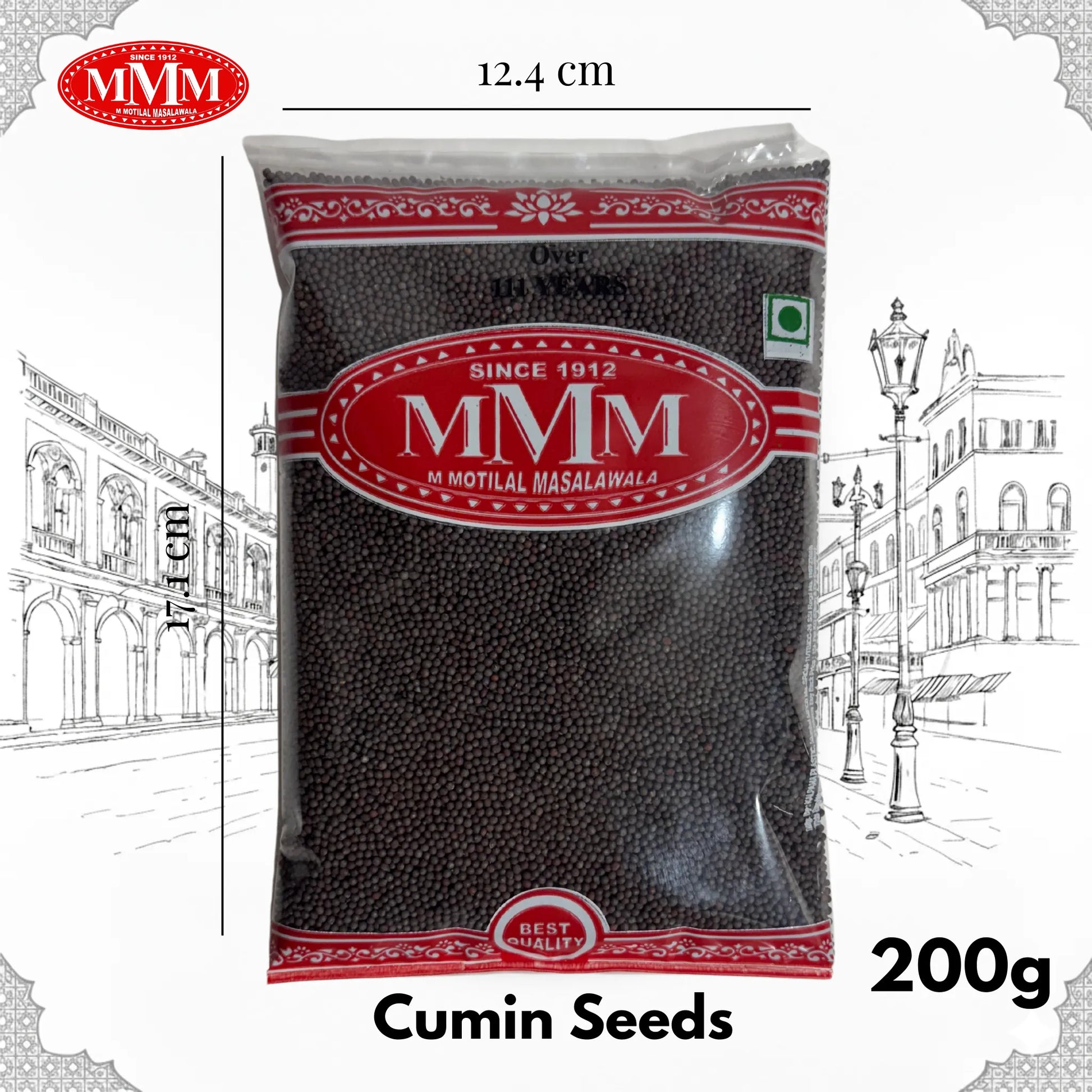 200g pack of black mustard seeds in transparent packaging with red label, standing upright
