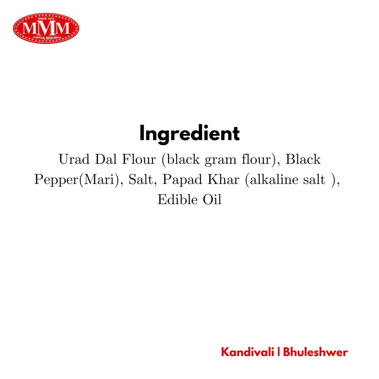 Double Mari Udad Papapd Ingredient M Motilal maslawala 
