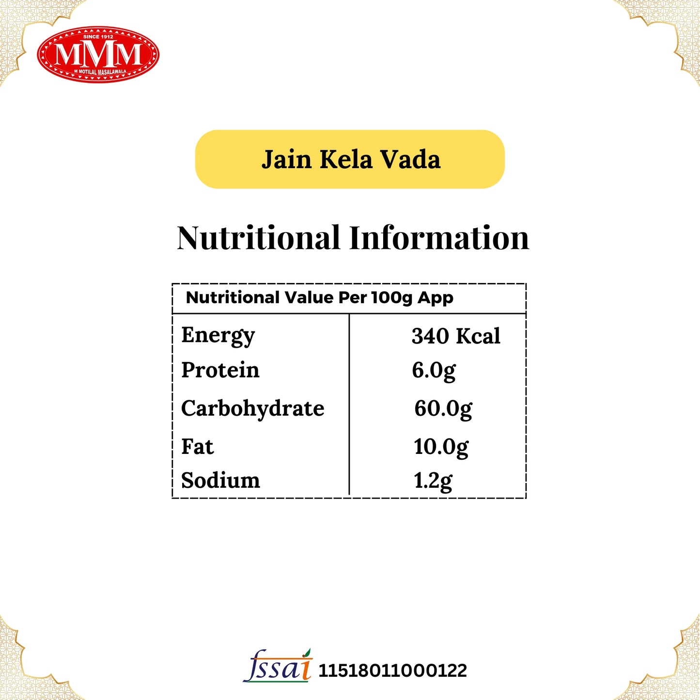 Jain Kela vada Nutritional Information