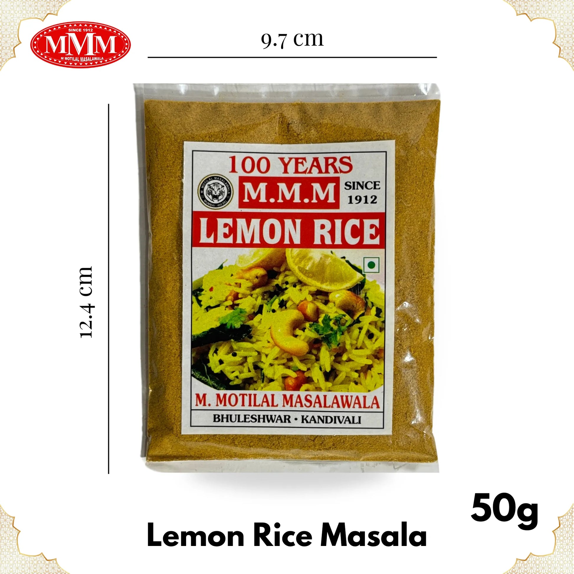 Lemon RIce Masala 50g Motilal Masalawala Dimension