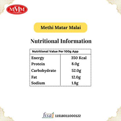 Methi Matar malai Masala Motilal Masalwala Nutironal Information