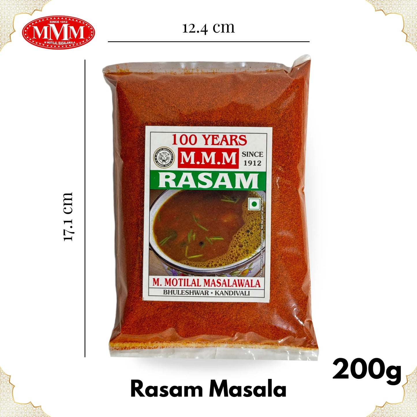Rasam Masala 200g pack Motilal Masalawala Dimension