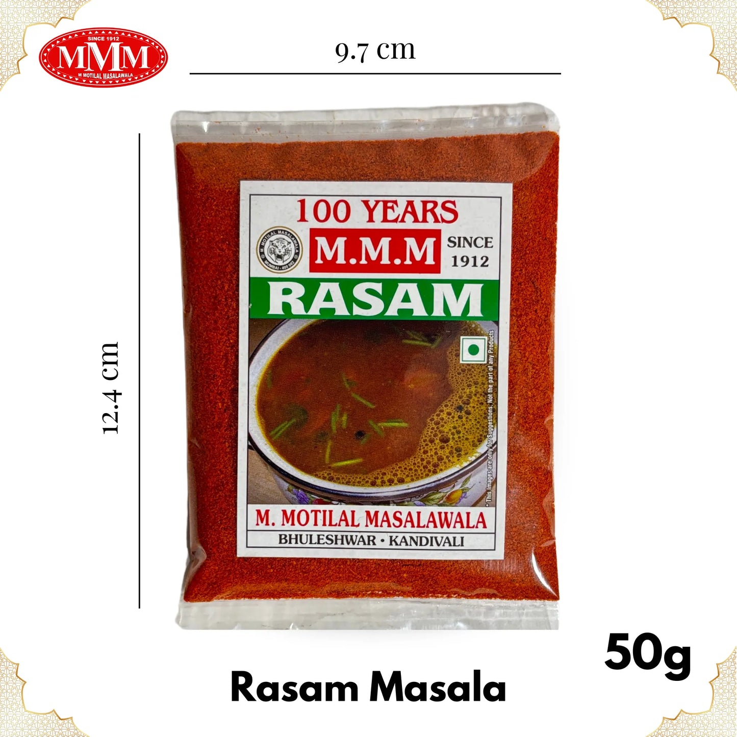 Rasam Masala 50g pack Motilal Masalawala Dimension