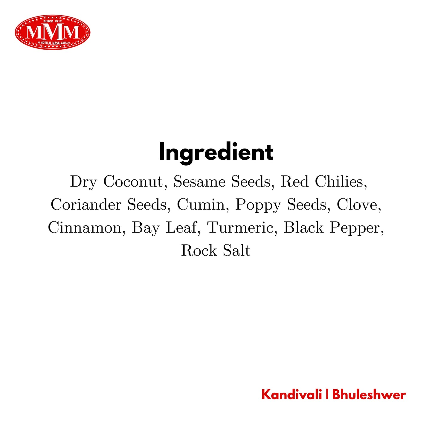 Veg Kolhapuri Masala  Motilal Masalawala Ingredient