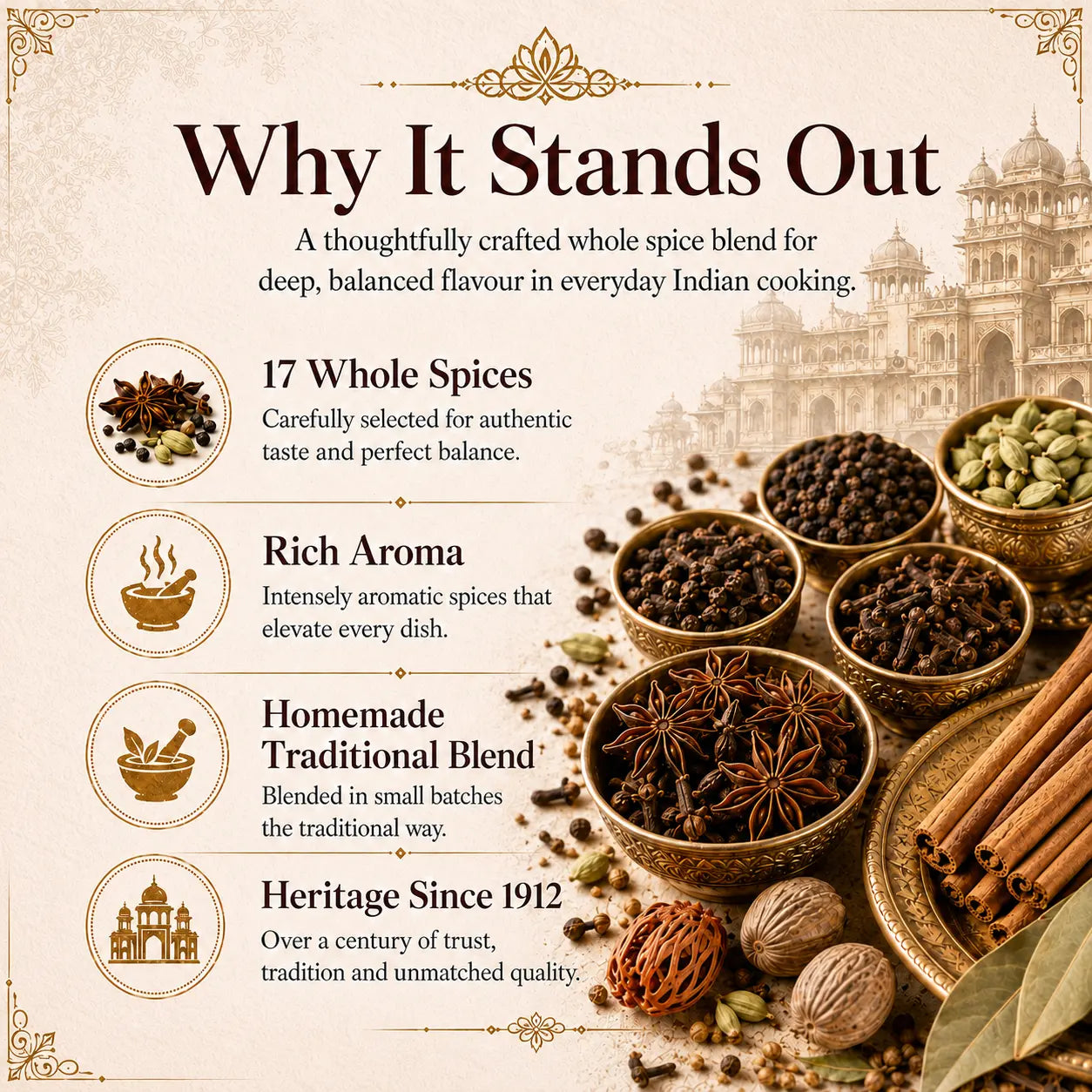 Rajwadi Whole Garam Masala 250g | 17 Handpicked Whole Spices | M Motilal Masalawala Since 1912