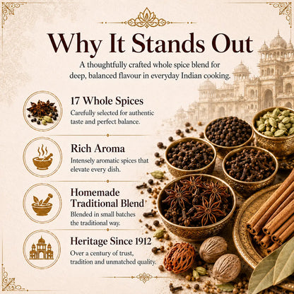 Rajwadi Whole Garam Masala 250g | 17 Handpicked Whole Spices | M Motilal Masalawala Since 1912