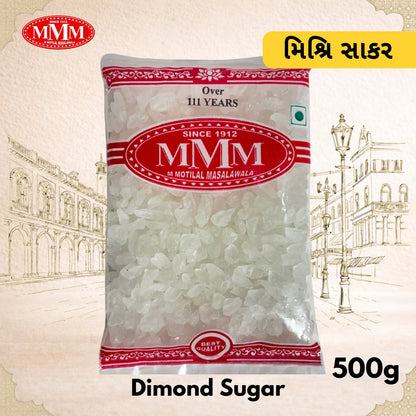 Bag of MMM Diamond Sugar with branding and product details on a decorative background