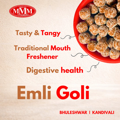 Advertisement for Emli Goli with MMM logo and text on a beige background