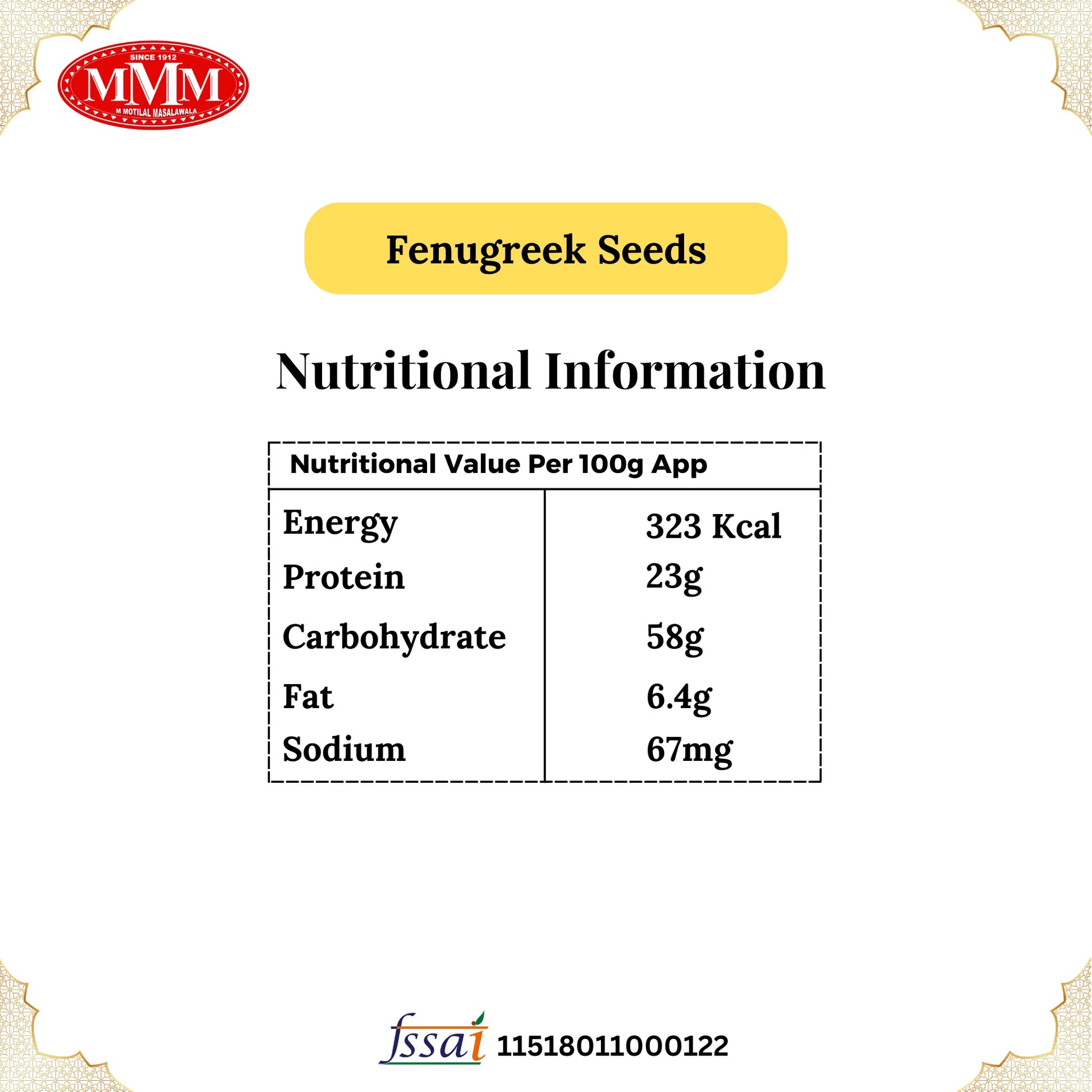 fenugreek seeds Nutritional Information