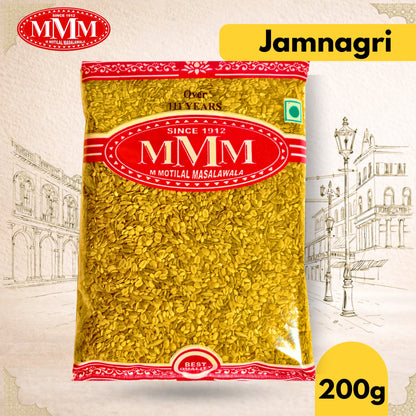 Packaged product with MMM and Jamnagri branding on a decorative background
