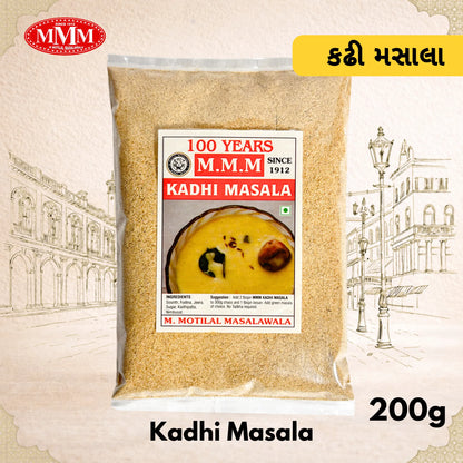 Pack of Kadhi Masala with M.M.M. branding on a decorative background