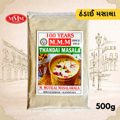 m motilal maslawala thandai masla 500g with brand logo and mumbai in 1912 baground
