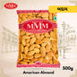 Packaged American almonds with MMM branding on a decorative background