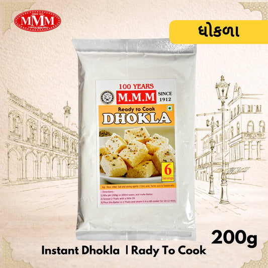 MVM Instant Dhokla 200g package with architectural background