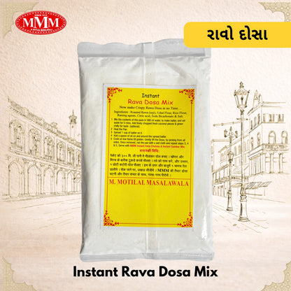 Instant Rava Dosa Mix package with yellow label on a decorative background