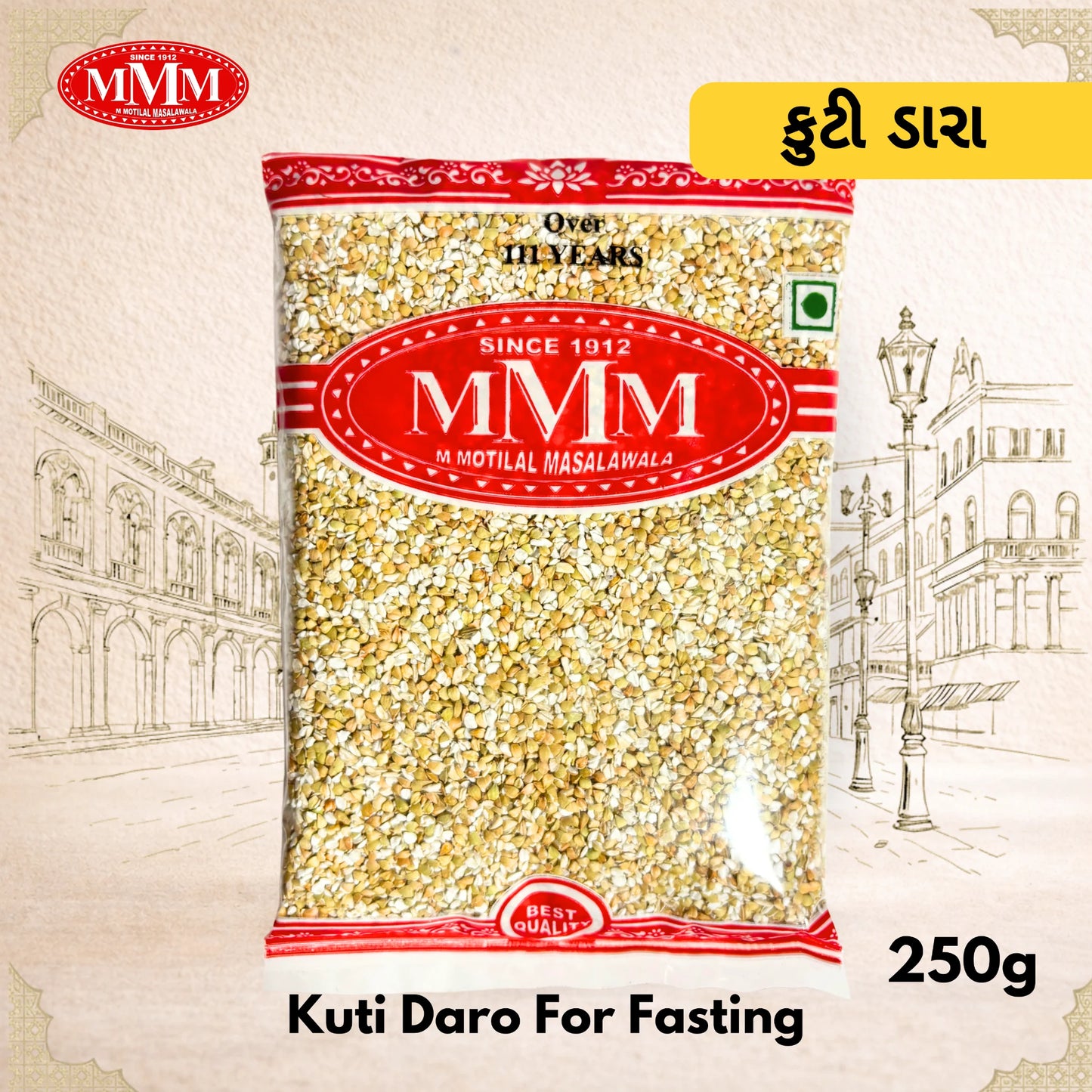 MMM Kuti Daro for Fasting packaging with red and gold design on a beige background