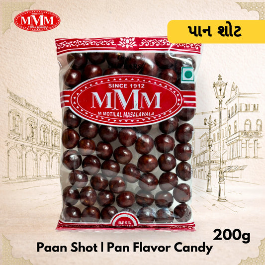paan shot pan flavor candy with MMM logo on a decorative background