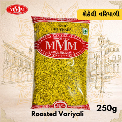 Packaged food item with MMM logo and text on a decorative background