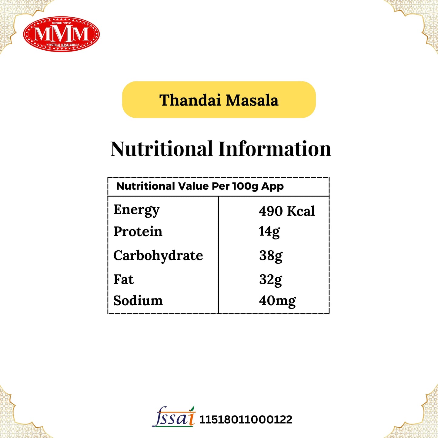 Nutrient values of thandai masala