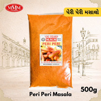 Peri Peri Masala package with MMM logo on a decorative background