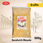 Pack of Sandwich Masala with MMM logo on a decorative background