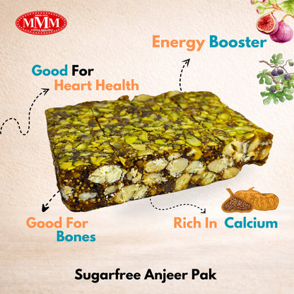 Sugarfree Anjeer Pak with health benefits on a beige background