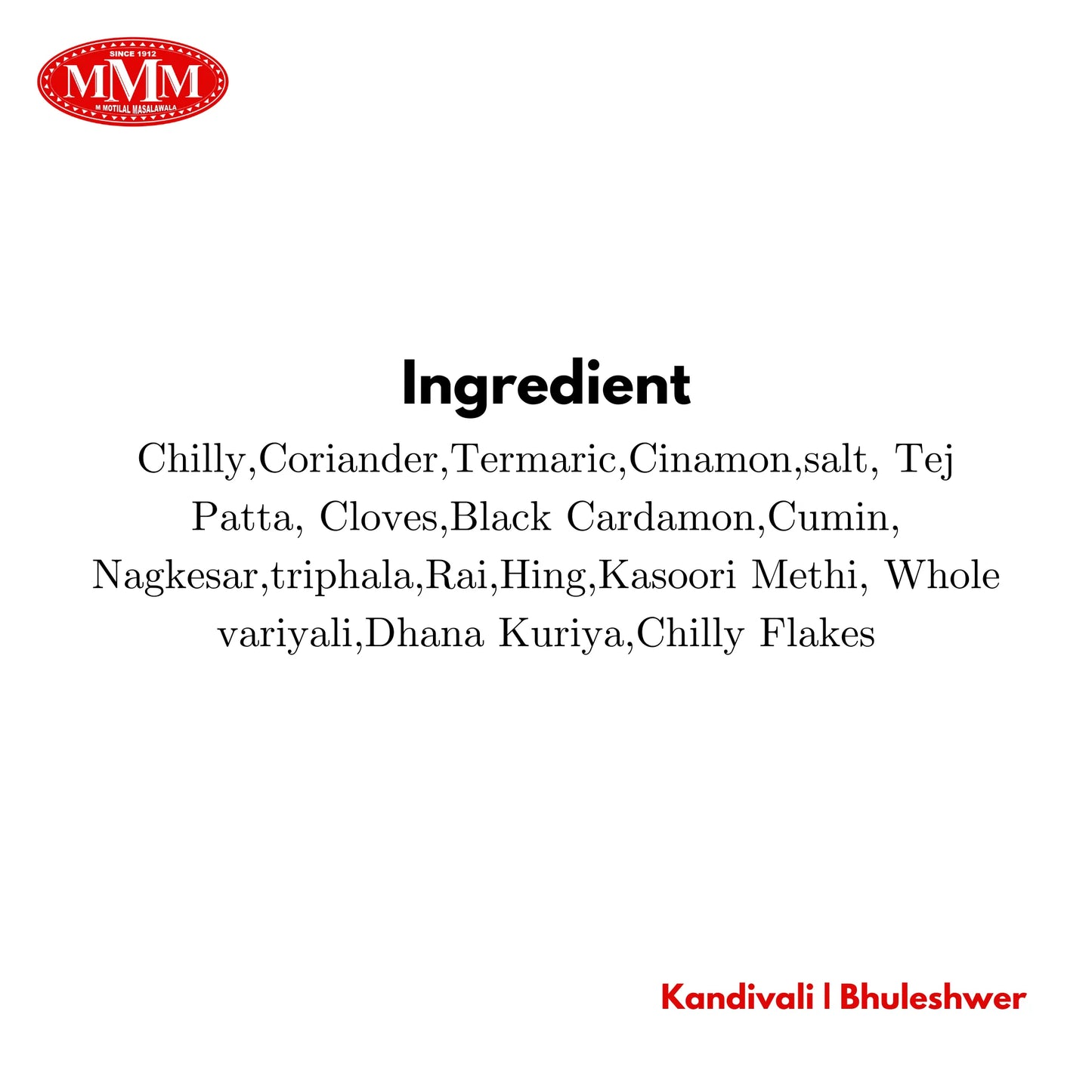 Tawa Fry Masala Motilal Masala Ingredient