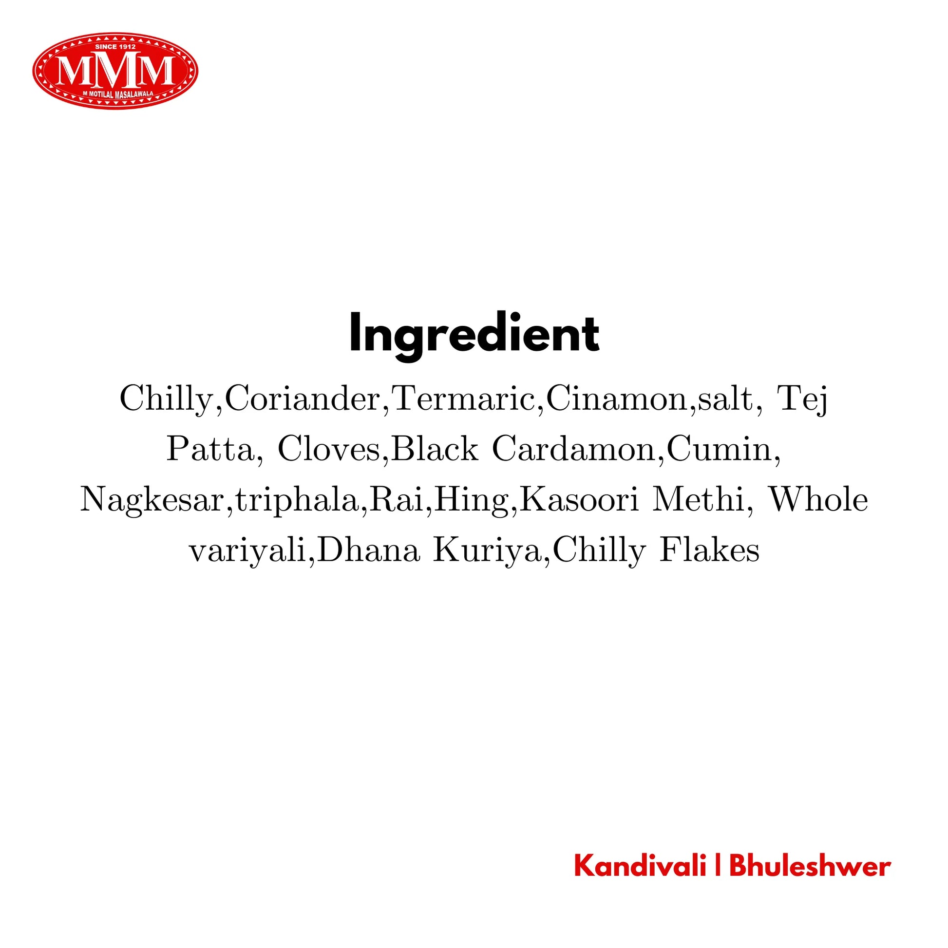 Tawa Fry Masala Motilal Masala Ingredient