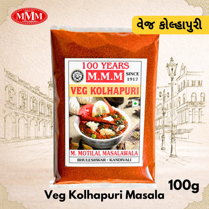 Veg Kolhapuri Masala package with M.M.M branding on a decorative background